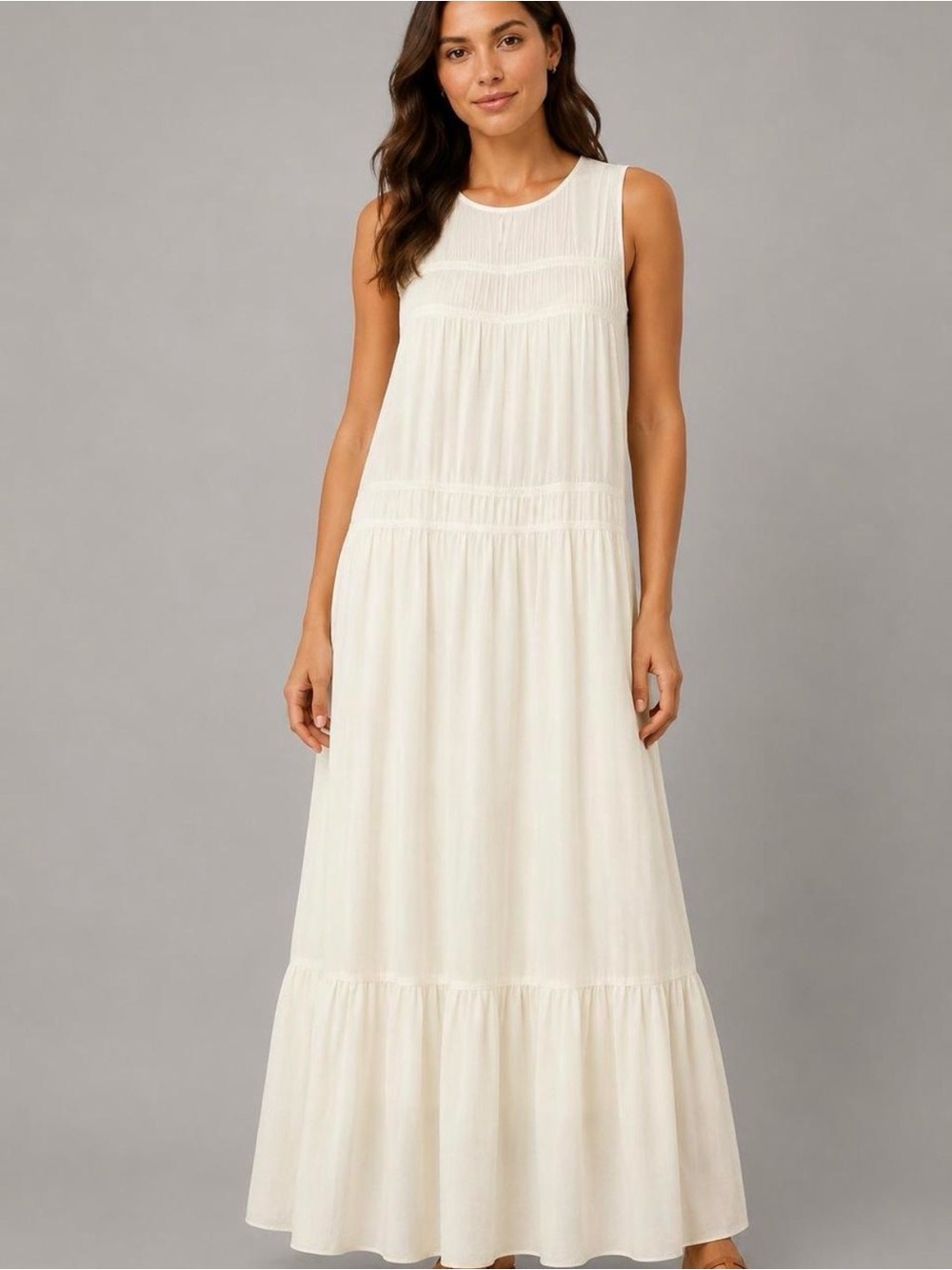 Sleeveless Ivory Tiered Maxi Dress - Elegant Summer Style